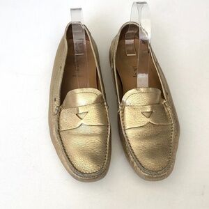 Prada Gold Leather Driving Loafers Size 40